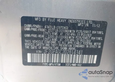 2013 Subaru Xv Crosstrek 2.0I Limited from USA, damaged, VIN JF2GPAGC2D2814341